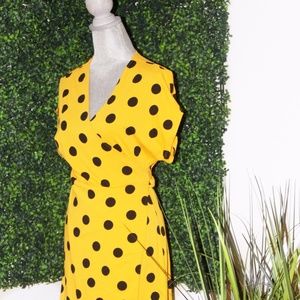 Contemporary Yellow Wrap Polka Dot Dress